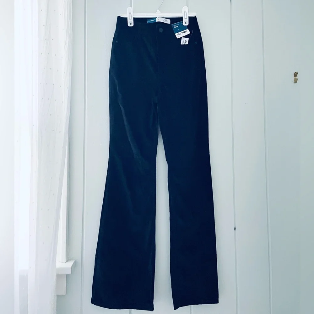 NWT Old Navy Higher High-Waisted Black Velvet Flare Pants / 0 - Picture 1 of 6